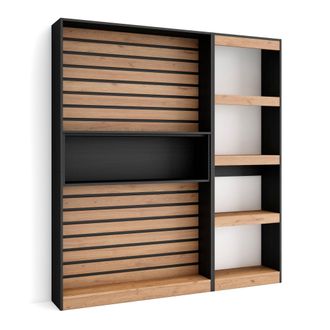 Skraut Home Librer&iacute;a Estanter&iacute;a, Estanteria Libros De Pared, 170x186x25cm, Sal&oacute;n - Comedor - Oficina, Con Almacenaje, Estilo Moderno, Roble Y Negro - Skraut Home