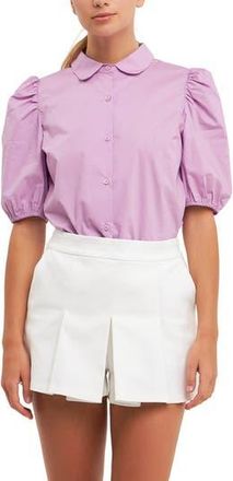 English Factory Button Front Puff Sleeve Blouse in Lilac at Nordstrom Rack, Size X-Small