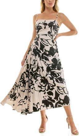 Socialite Floral Pleated Satin Dress in Cream/Black at Nordstrom, Size X-Large