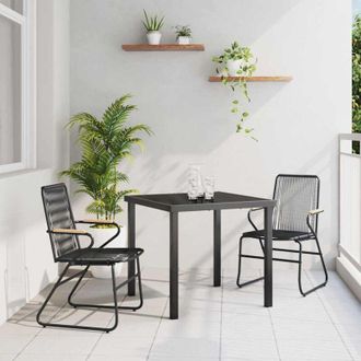 vidaXL Conjunto De Comedor De Jard&iacute;n 3 Pcs Negro Ratana De Pvc Vidaxl