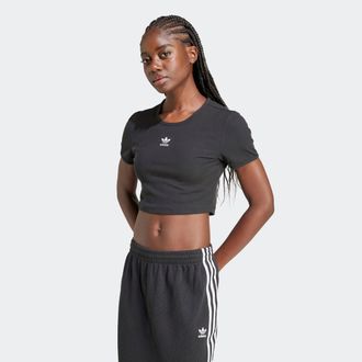 adidas T-Shirt ADIDAS ORIGINALS ESS RIB TEE, Damen, Gr. XXL, schwarz, Obermaterial: 46% Baumwolle, 45% Viskose, 9% Elasthan, Rundhals, Shirts T-Shirt, figurb