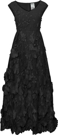 Chic Star Womens 3D Floral Applique Maxi Dress, All Blk, XL