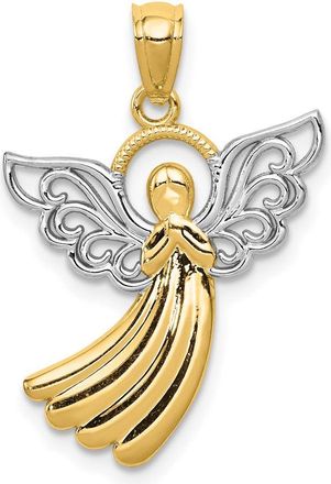 Diamond2Deal 14k Yellow Gold Rhodium Filigree Angel Pendant