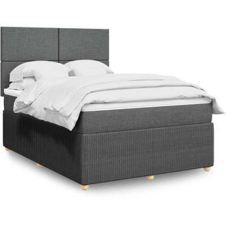 vidaXL Cama Box Spring Con Colch&oacute;n Tela Gris Oscuro 140x190 Cm Vidaxl