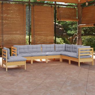 vidaXL Juego De Muebles De Jard&iacute;n 7 Pzas Y Cojines Madera Maciza Pino Vidaxl