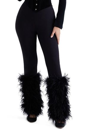House of CB Nicolette Feather Trim Pants in Black at Nordstrom, Size X-Small