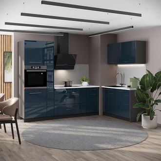 Vicco Cocina Fame-line, Azul Oscuro Alto Brillo/antracita, 220 X 120 Cm, Et Antracita, Vicco
