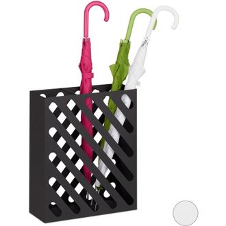 Relaxdays Portaombrelli xl, Supporto Rettangolare per Ombrelli e Bastoni, Acciaio, Portatile, 15cm., Nero - Relaxdays