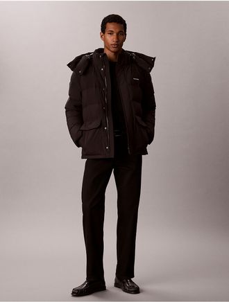 Calvin Klein Mens Matte Hooded Down Puffer Jacket - Black - 2XL