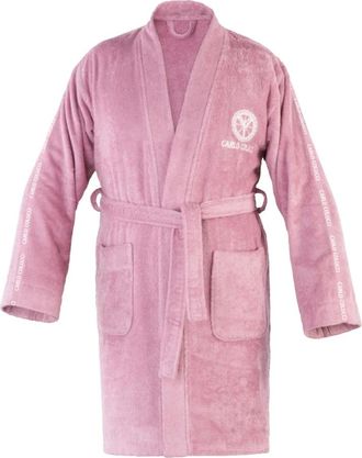 Carlo Colucci Nachtkleding, Dames, Paars, L, Katoen, Kimono Stijl Geborduurde Badjas