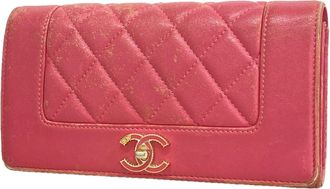 Chanel Pink Leather Long Wallet (Bi-Fold) (Pre-Owned)