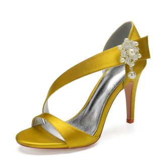 Generic Wedding High Stiletto Heels Heeled Womens Sandals Bridal Sexy Open Toe Heels Daily Party Dress 10.5Cm,Yellow,9 UK