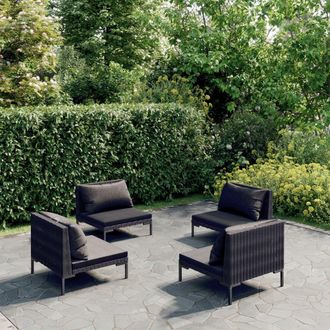 vidaXL Sof&aacute;s De Jard&iacute;n 4 Piezas Y Cojines Rat&aacute;n Sint&eacute;tico Gris Oscuro Vidaxl