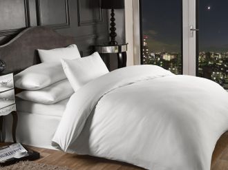 TJ Hughes Grosvenor - 1000 Thread Count Pin Stripe Fitted Sheet in White - TJ Hughes