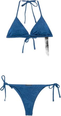 Emporio Armani Badmode, Dames, Blauw, S, Bikini met voorgevormde driehoekstop in jacquardlycra met bladerprint
