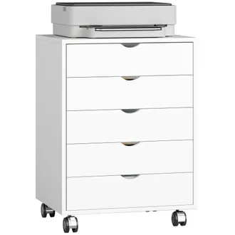 Mauro Ferretti Cassettiera Da Ufficio Con 5 Cassetti Per Documenti A3, Ruote E Blocco, 50x40x67.5 Cm, Bianco