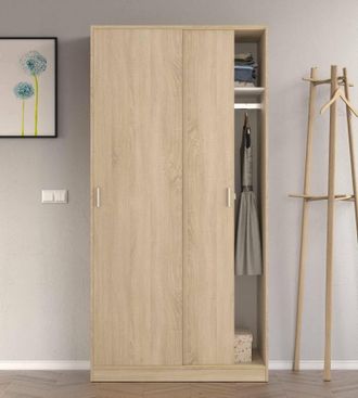 Dmora Dmora - Guardarropa Dgagn, Armario Dormitorio Con 2 Puertas Correderas, Mueble Con Balda Y Barra Perchero, 100x50h200 Cm, Roble