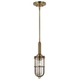 Netlighting Feiss Urban Restoration 1 Light Pendant Dark Antique Brass IP44 in Yellow