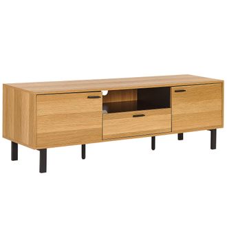 Beliani Beliani - Mueble Tv Madera Clara Negro 160 X 40 Cm 2 Puertas Caj&oacute;n Armario Claremont