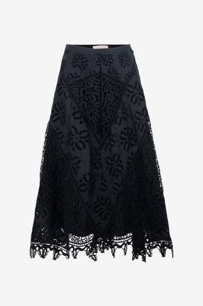 Ulla Johnson Langer Rock aus Leinen mit Lochstickereien Solara