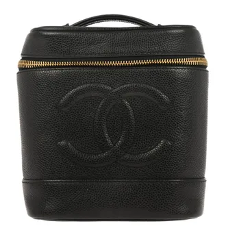 Chanel Vintage Timeless Cosmetic Case Caviar Black Leather Handbag (Pre-Owned)