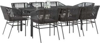 vidaXL Set De Comedor Jard&iacute;n 9 Piezas Cojines Rat&aacute;n Polivin&iacute;lico Negro Vidaxl