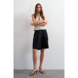 Topshop Ovoid Linen Blend Bermuda Shorts in Black at Nordstrom, Size 14 Us