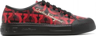 Ferragamo Mens Gancini Logo-Top Sneakers In Black/red