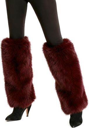 Lina & Lily Womens Winter Faux Fur Leg Warmers Boot Cuffs Covers 40cm Long (Dark Red)