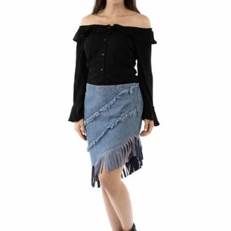 Scully Asymmetrical Fringe Bottom Skirt In Denim