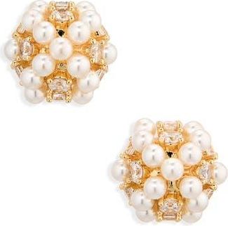 Nordstrom Rack Faux Pearl & Crystal Cluster Stud Earrings in Clear- White- Gold at Nordstrom Rack