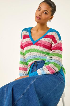 Roman Sequin Stripe V-Neck Jumper