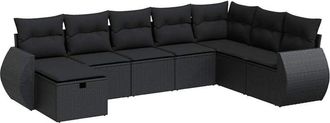 vidaXL Set De Sof&aacute;s De Jard&iacute;n Y Cojines 8 Piezas Rat&aacute;n Sint&eacute;tico Negro Vidaxl