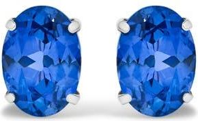 House of Brilliance Platinum 5X7 MM Lab Created Blue Sapphire Oval Solitaire Stud Earrings at Nordstrom
