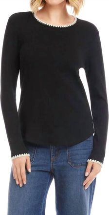 Karen Kane Edge Stitch Crewneck Top In Cream/black