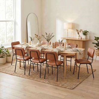Furniturebox Leif Wood Extending Dining Table with 8 Tan Delta Chairs in Light Oak