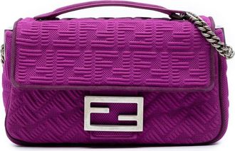 Fendi Pre-owned Fendi Zucca Embossed Technical Fabric Chain Midi Baguette 7EIHSAZ1CC4KA566