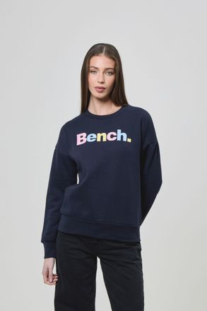 Bench Sweatshirt BENCH. ELIO_SWEATSHIRT, Damen, Gr. 36, blau (navy), Sweatware, Obermaterial: 60% Baumwolle, 40% Polyester, bedruckt, Rundhals, Rippb&uuml;ndchen