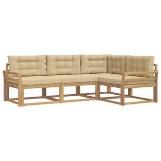 vidaXL Conjunto De Sof&aacute;s De Exterior Con Coj&iacute;n 3 Pcs Y Beige Poli&eacute;ster Vidaxl