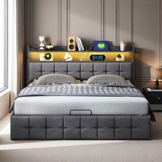 OEM Cama Doble 140x200 - Almacenamiento En Cofre - Led Rgb - Cabecero Iluminado - Usb Integrado