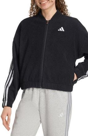 adidas Fleece Zip Jacket in Black/Silver Metallic at Nordstrom Rack, Size X-Large