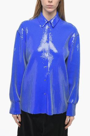 DAVID KOMA Camicia Oversized in Paillettes con Bottoni a Pressione David Koma