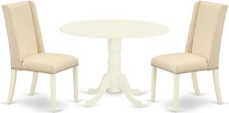 East West Furniture Dining Room Set Linen White, DLFL3-WHI-01