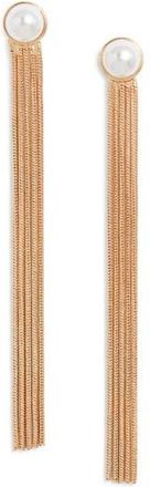Open Edit Cultured Pearl Chain Fringe Drop Earrings in White- Gold at Nordstrom Rack