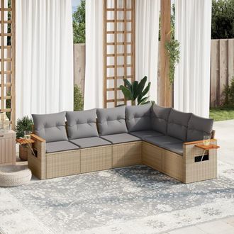 vidaXL Vidaxl - Juego De Sof&aacute;s Jard&iacute;n Con Cojines 6 Pzas Rat&aacute;n Sint&eacute;tico Beige