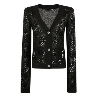 Rotate ROTATE Birger Christensen, Cardigans, female, Black, Size: XL Sequin Knit Cardigan