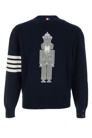Thom Browne Mens Holiday Hectornutcrackerjersey Intarsi Navy415 Wool Maglieria Sweater