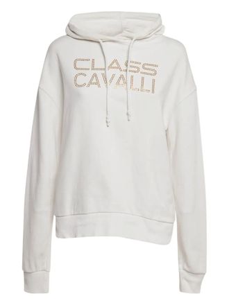 Cavalli studded-logo hoodie - White