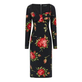 Dolce & Gabbana Party Dresses, female, Black, Size: L Rose bouquet-print sheath dress