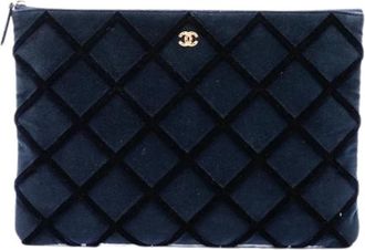 Chanel Pre-owned Quilted Velvet Clutch - Dames - Vintage Clutch - Blauw - ONE Size - Vintage